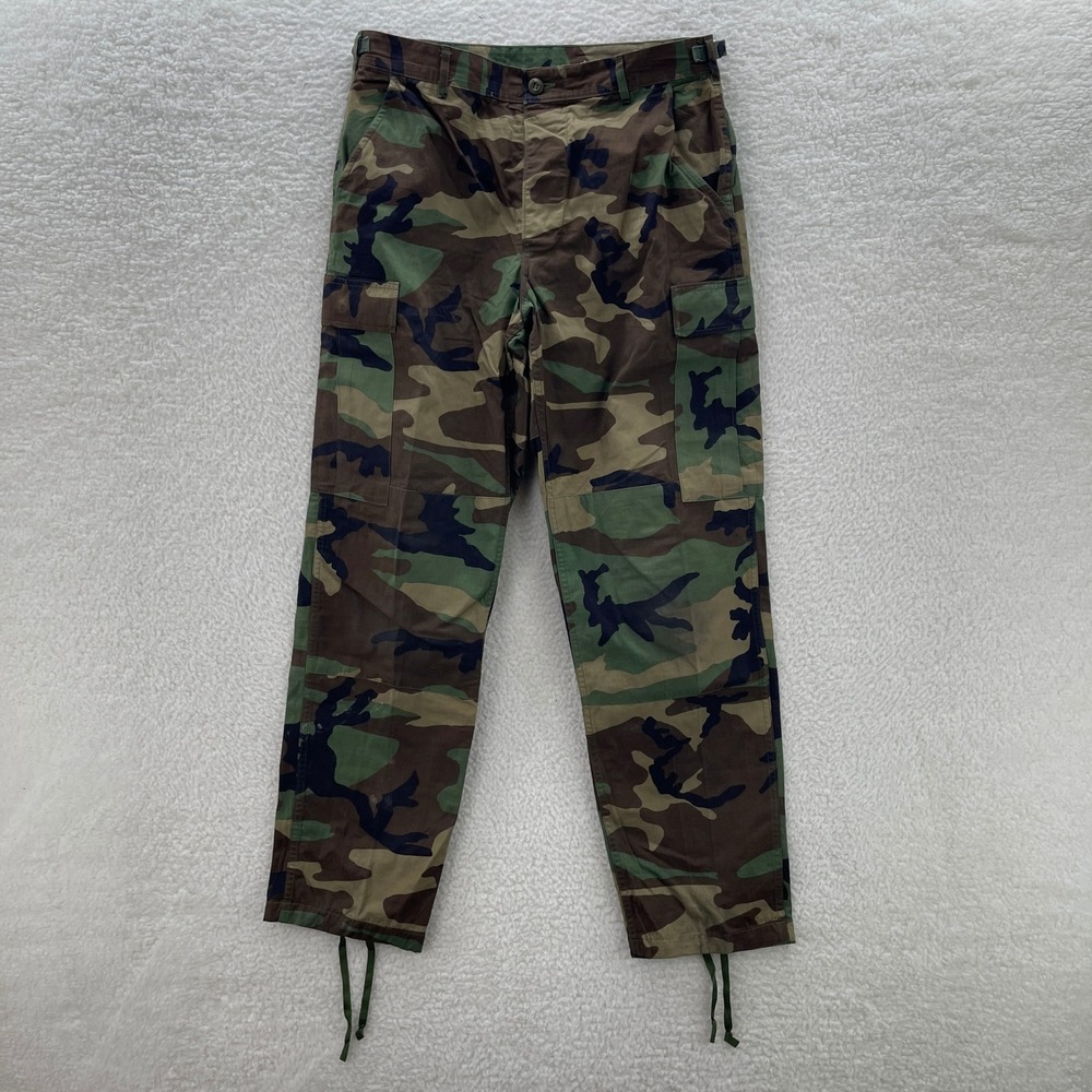 Military BDU Pants Mens Medium Reg Green Brown Woodland Camo Cargo Canvas Gorp
